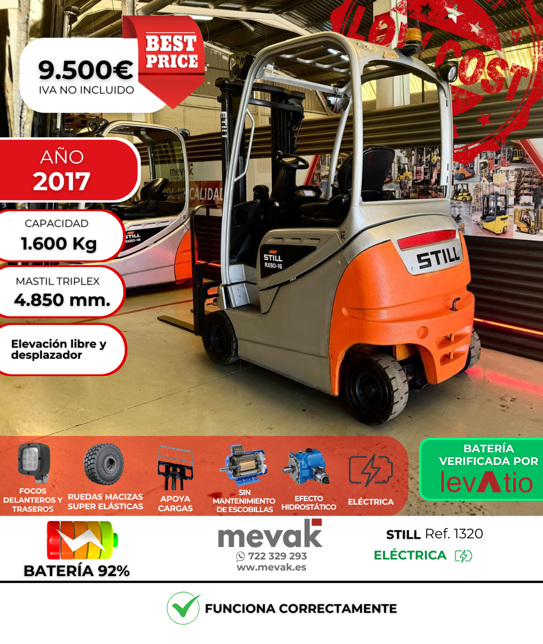 CARRETILLA ELEVADORA OPORTUNIDAD STILL BATERIA 92% VERIFICADA POR LEVATIO