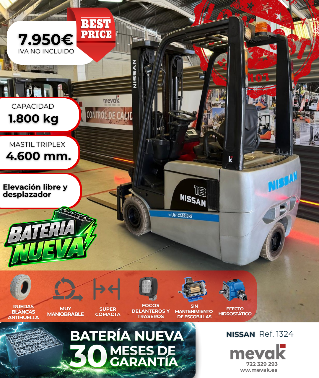 CARRETILLA ELEVADORA SEGUNDA MANO NISSAN BATERIA NUEVA