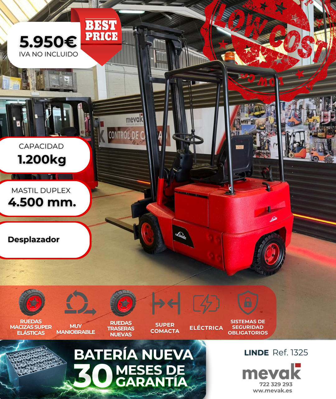 CARRETILLA ELEVADORA OCASION LINDE BATERIA NUEVA