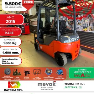 CARRETILLA ELEVADORA SEMINUEVA TOYOTA BATERÍA 92% VERIFICADA POR LEVATIO