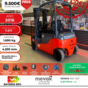 CARRETILLA ELEVADORA SEGUNDA MANO TOYOTA BATERÍA 90% VERIFICADA POR LEVATIO