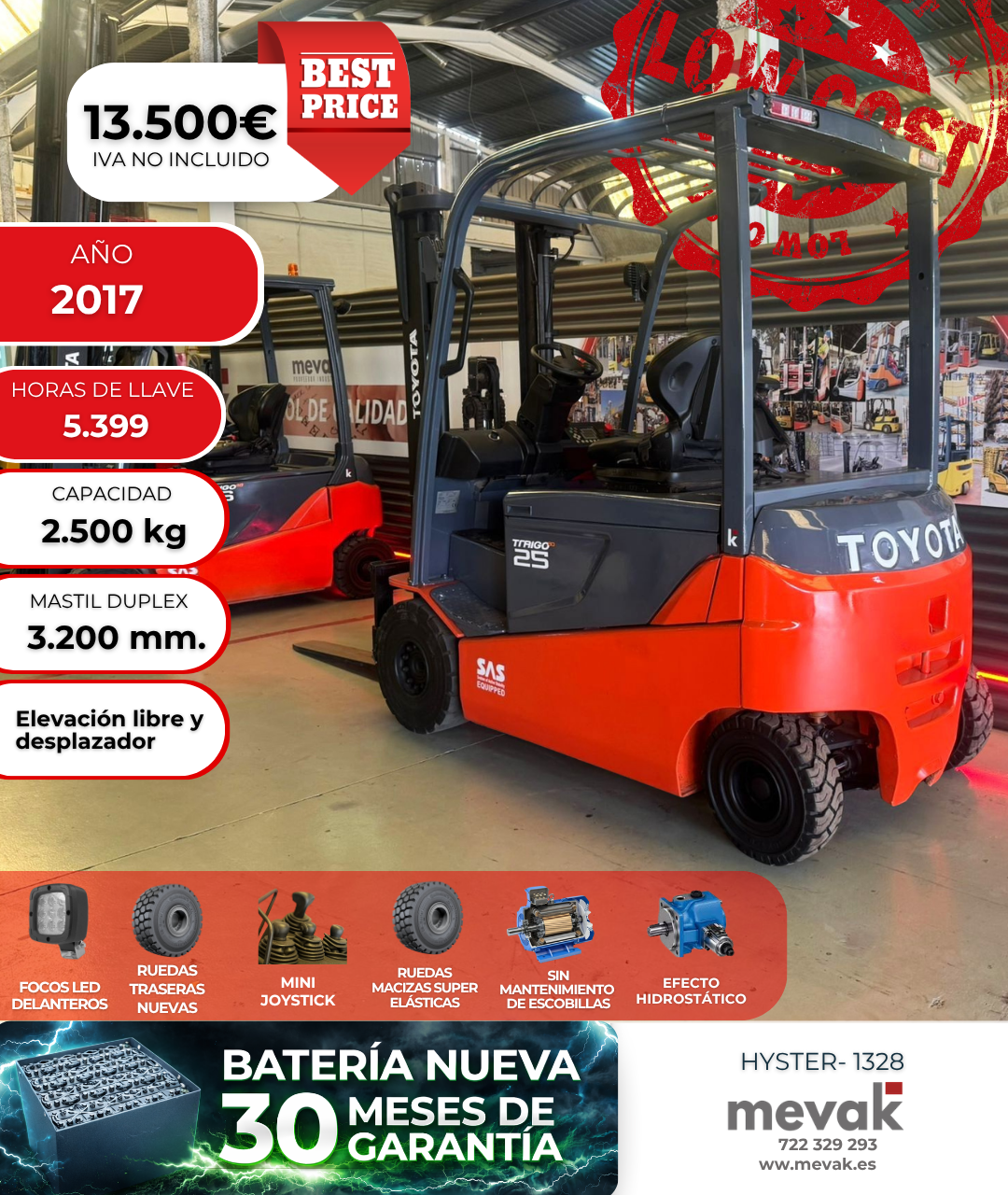 CARRETILLA ELEVADORA USADA TOYOTA BATERIA NUEVA
