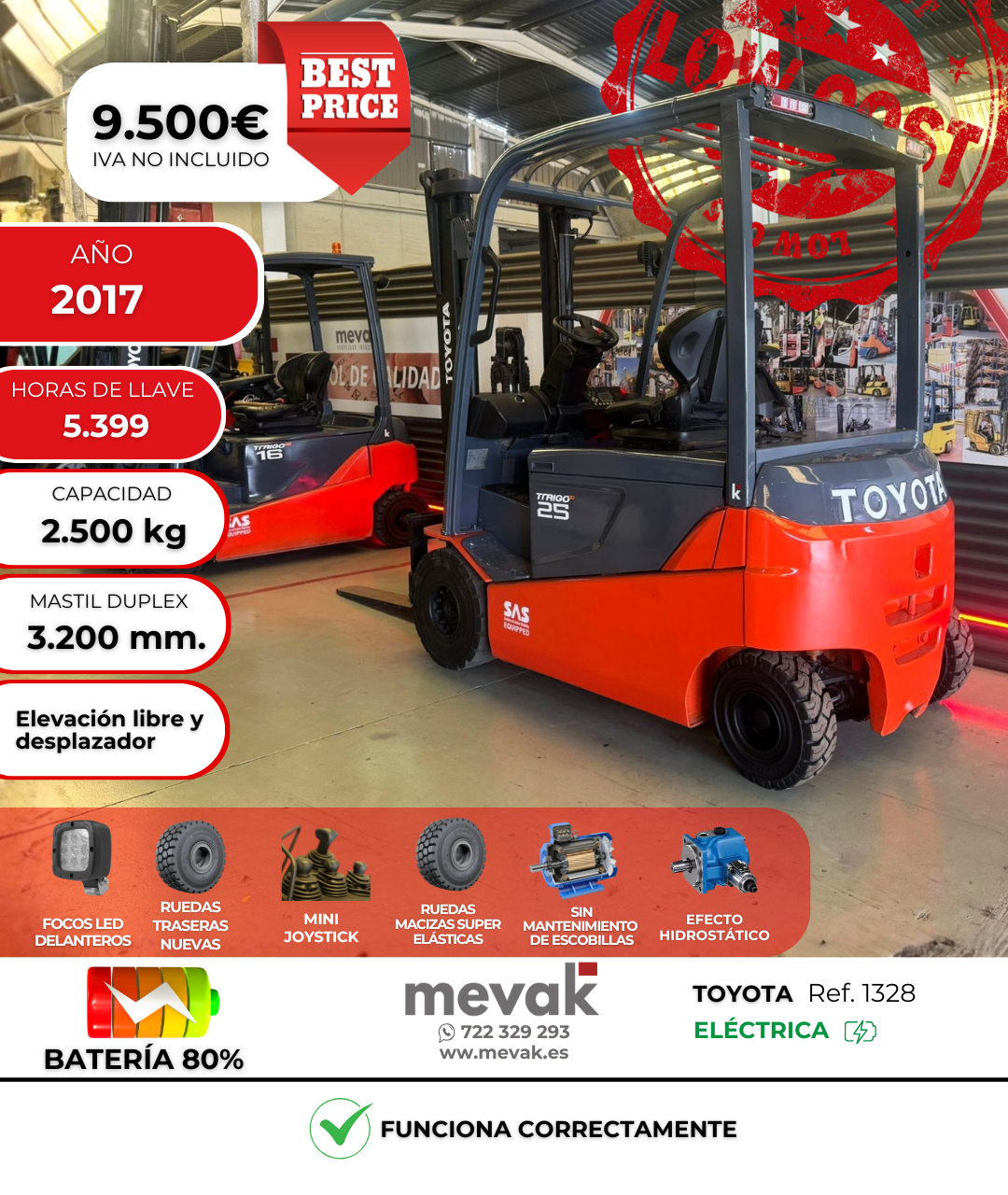 CARRETILLA ELEVADORA USADA TOYOTA BATERIA 80% VERIFICADA POR LEVATIO