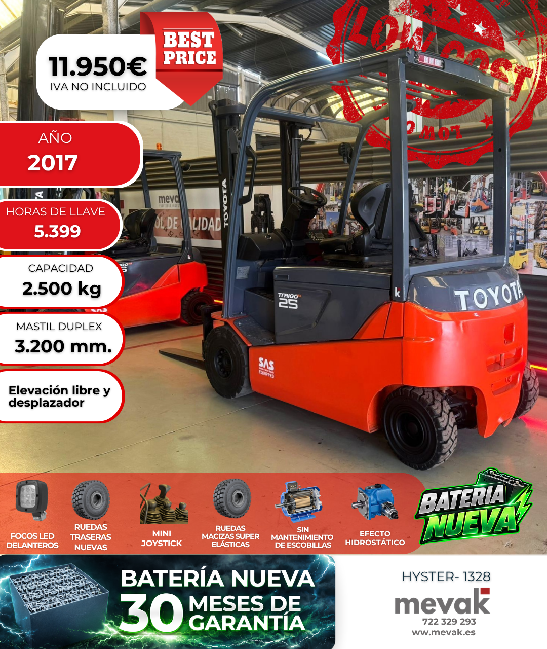 CARRETILLA ELEVADORA USADA TOYOTA BATERIA NUEVA