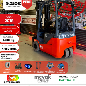 CARRETILLA ELEVADORA SEMINUEVA TOYOTA BATERIA 91% VERIFICADA POR LEVATIO