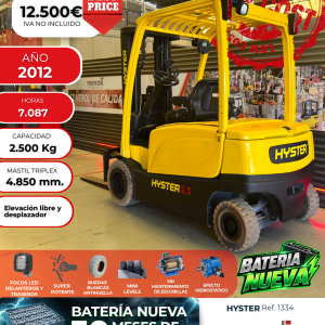 CARRETILLA ELEVADORA SEMINUEVA HYSTER BATERIA NUEVA