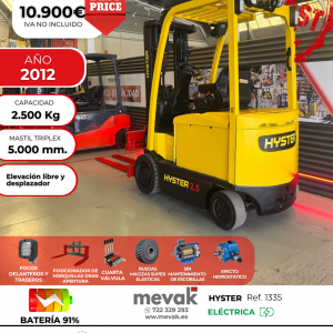 CARRETILLA ELEVADORA OCASION HYSTER BATERÍA 91% VERIFICADA POR LEVATIO