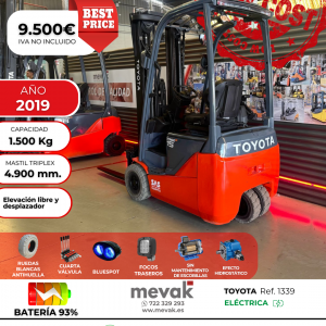 CARRETILLA ELEVADORA USADA TOYOTA BATERÍA 93% VERIFICADA POR LEVATIO