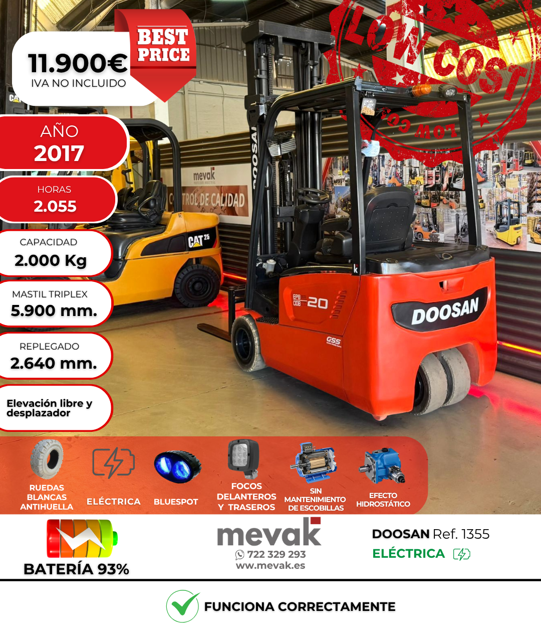 CARRETILLA ELEVADORA SEGUNDA MANO ELECTRICA DOOSAN