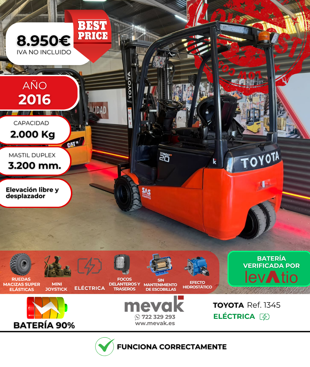 CARRETILLA ELEVADORA TOYOTA USADA 2000 KG