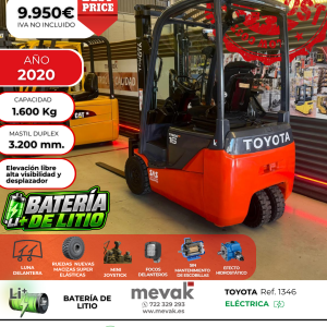 CARRETILLA ELEVADORA SEGUNDA MANO TOYOTA BATERIA DE LITIO 1600 KG