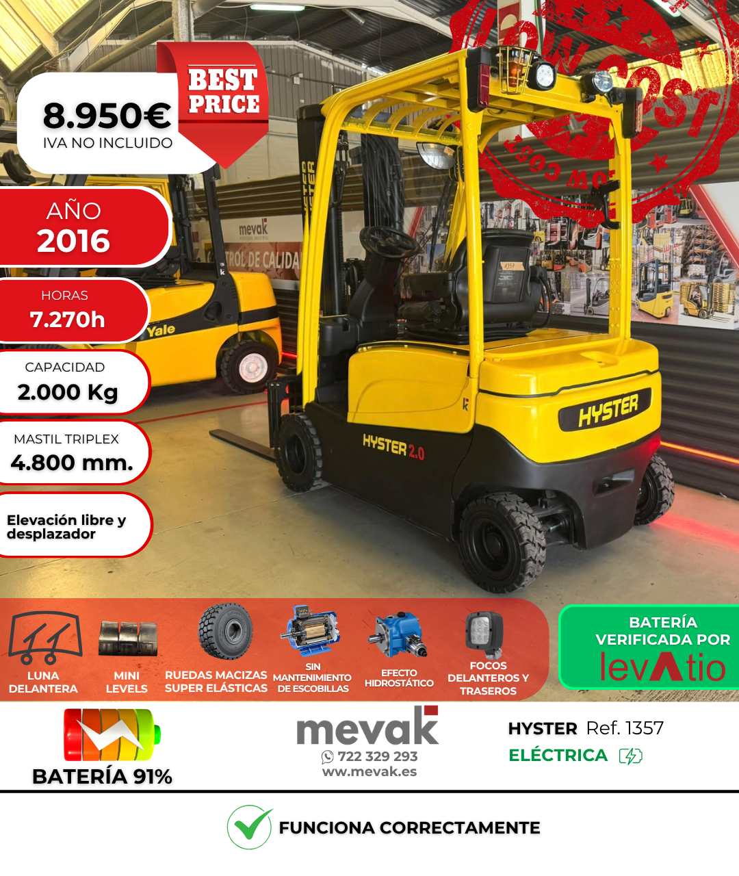 CARRETILLA ELEVADORA USADA HYSTER 2000 KG