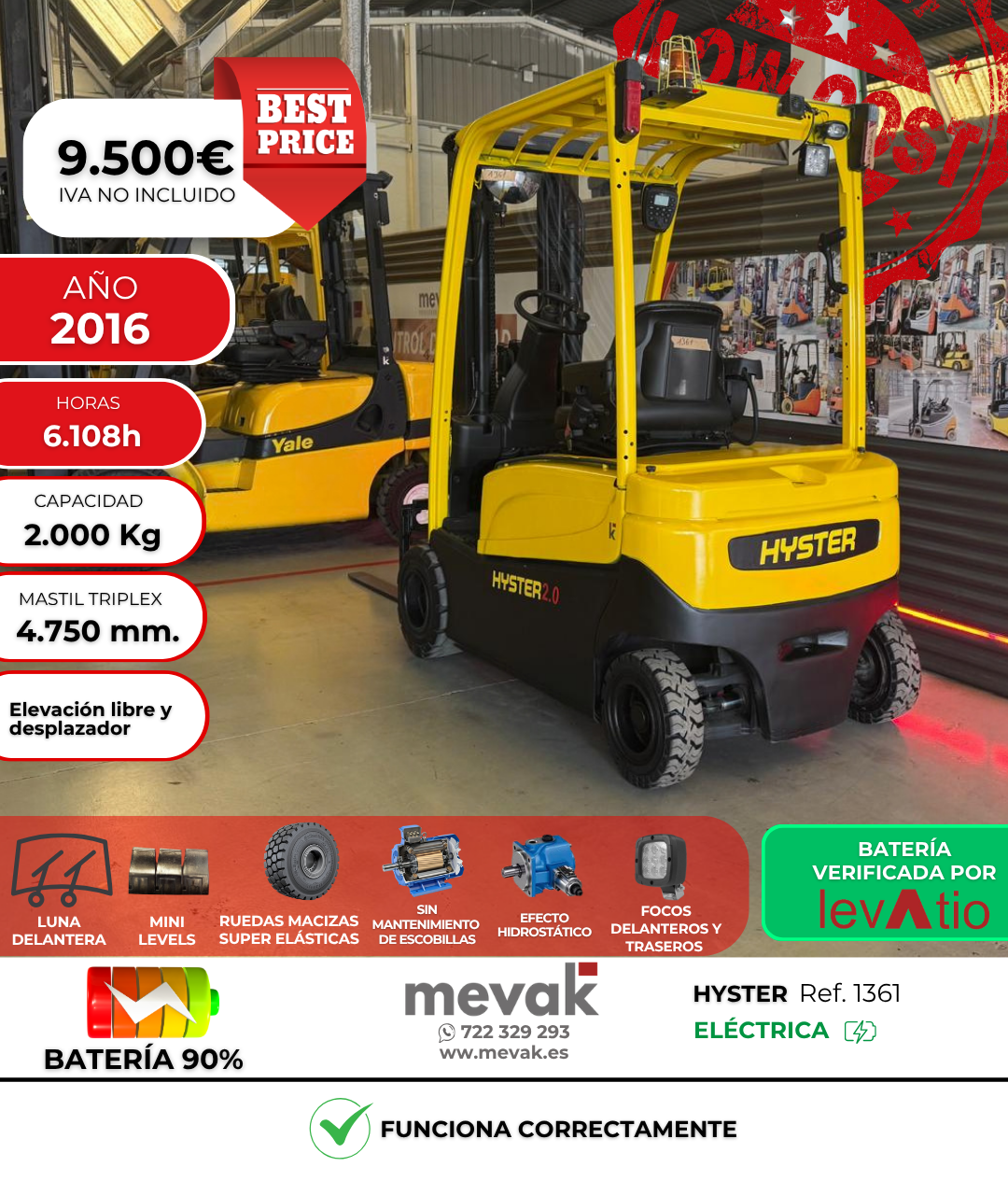 CARRETILLA ELEVADORA SEGUNDA MANO HYSTER 2000 KG