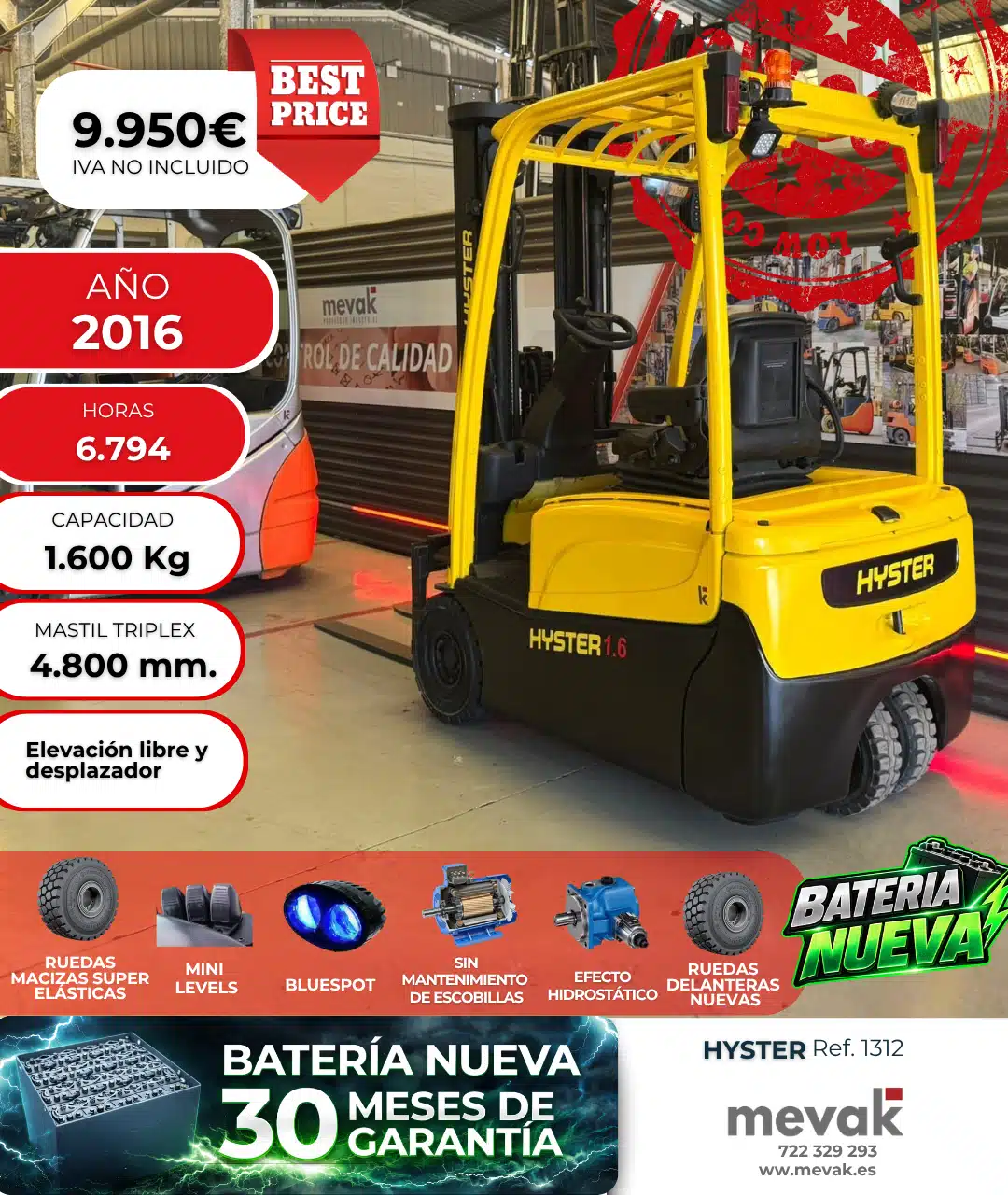 CARRETILLA ELEVADORA SEGUNDA MANO HYSTER BATERIA NUEVA