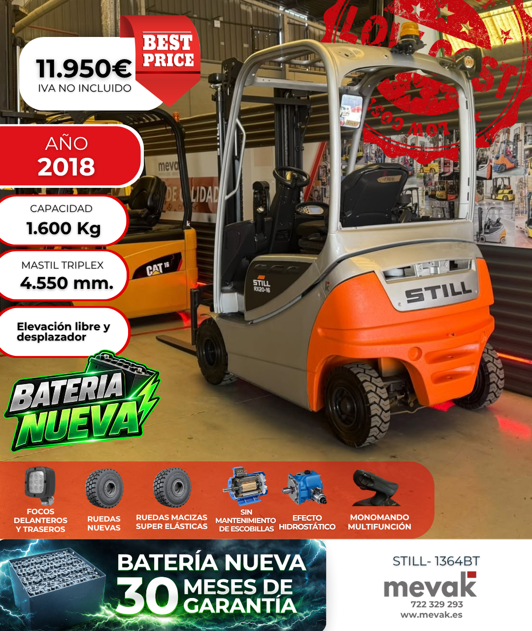 CARRETILLA ELEVADORA SEMINUEVA STILL BATERIA NUEVA