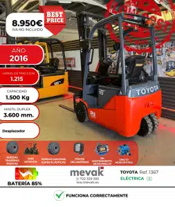 CARRETILLA ELEVADORA USADA TOYOTA BATERIA 85% VERIFICADA POR LEVATIO