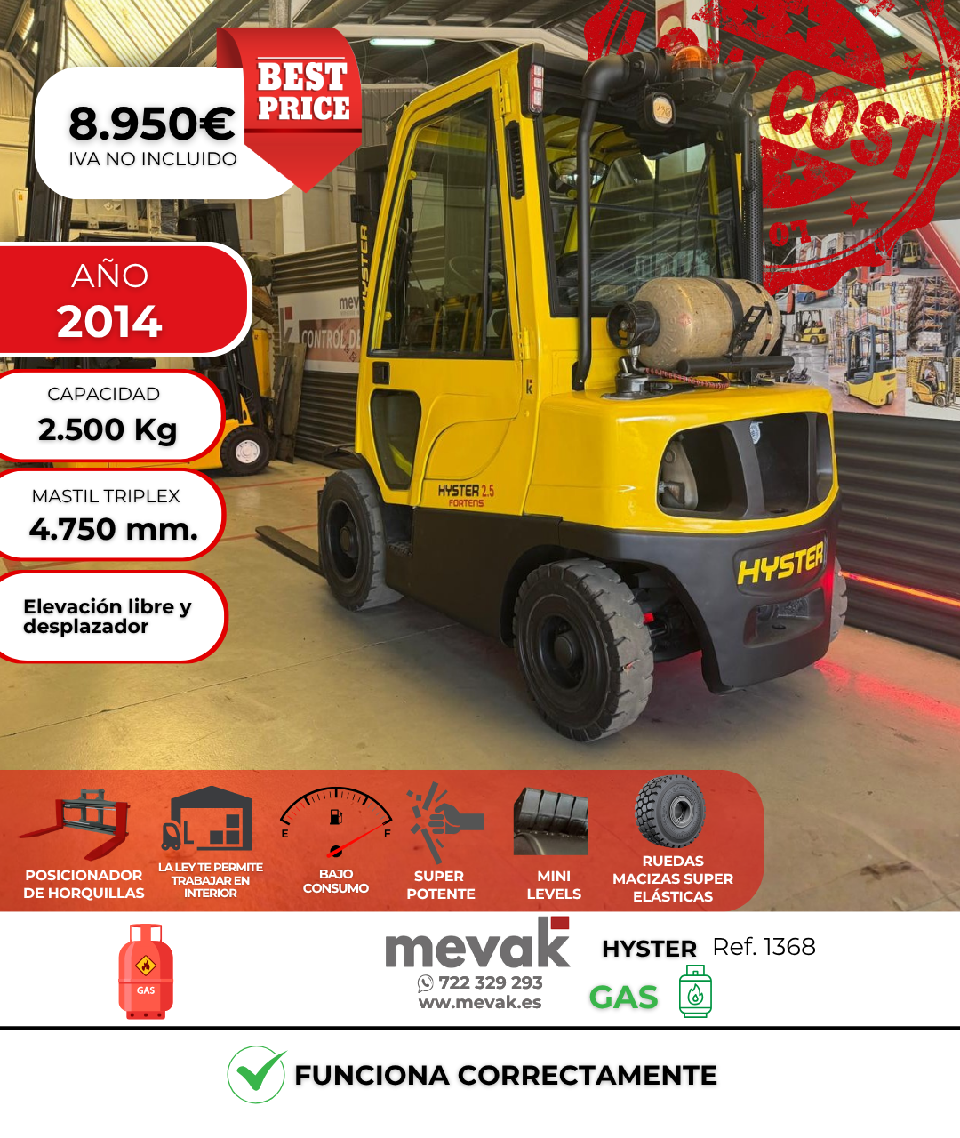 CARRETILLA ELEVADORA USADA HYSTER GAS