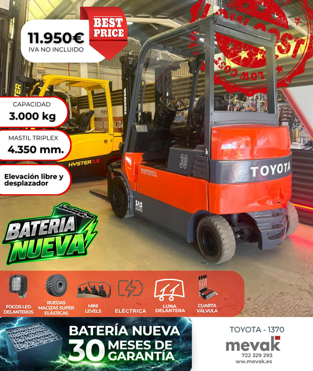 CARRETILLA ELEVADORA ELÉCTRICA TOYOTA SEGUNDA MANO BATERIA NUEVA