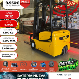 CARRETILLA ELEVADORA ELÉCTRICA YALE BATERÍA NUEVA